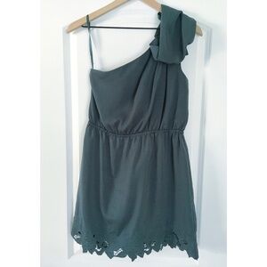 Teal One-Shoulder Broderie Dress